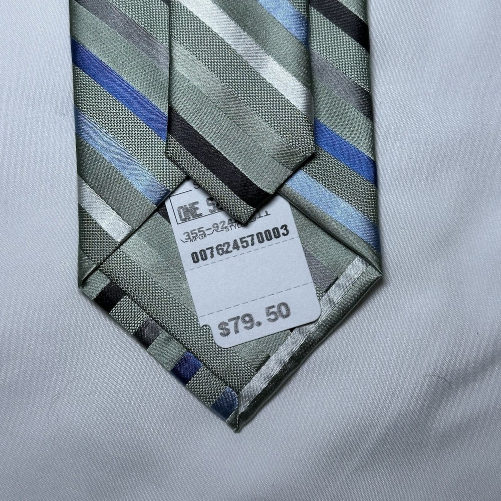 Jos A Bank Mens Silk Tie Lot 2 Light Green Peach Preppy Diagonal Stripe NEW - Picture 6 of 13